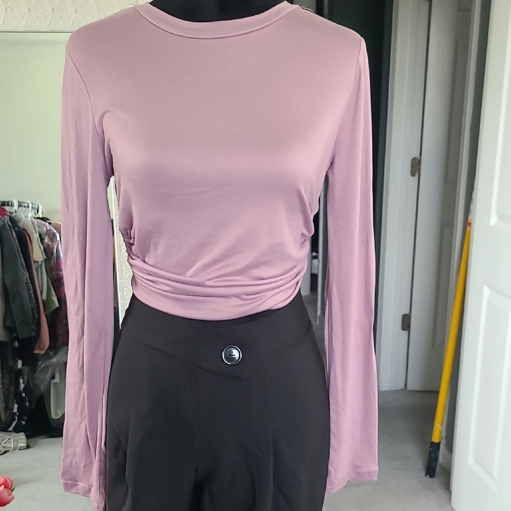 Heart & Hips Purple Fitted Tie Front Blouse